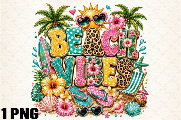 Capture the Coastal Glow with Beach Vibes Rhinestone PNG Design